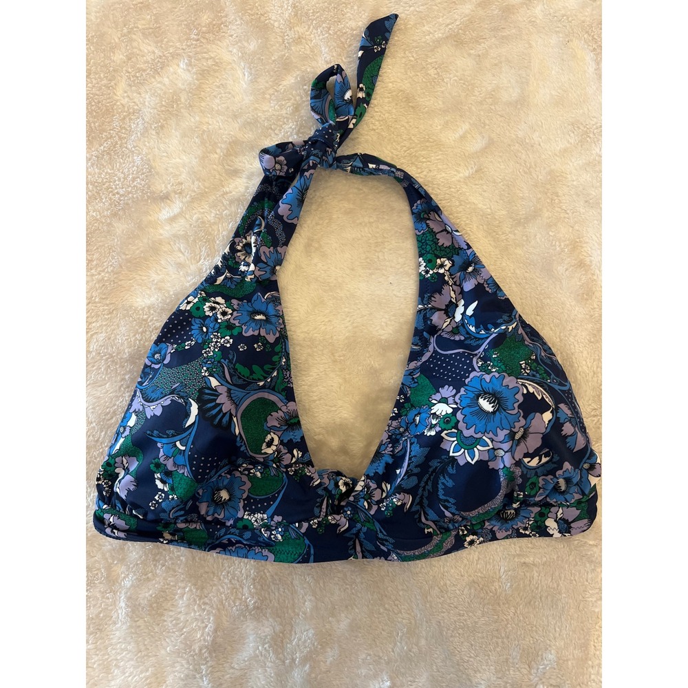 Amazon Essentials Floral Paisley Halter Bikini Top Blue Green XXL UPF 50+